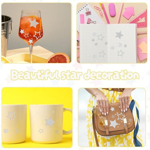 4 Sheets Rhinestone Star Stickers Self Adhesive Diamond Car Stickers Glitter Silver Star Sticker for Handicrafts Laptop Cups Cars Rooms Phone Luggage Decoration in Saudi Arabia