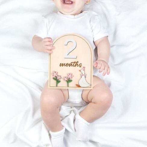 Baby Monthly Milestone Cards with Coquette Bow Wooden Monthly Milestone Discs Wooden Monthly Milestone Discs to Document Your Baby's Growth Newborn Gift for Girl and Boy in Saudi Arabia