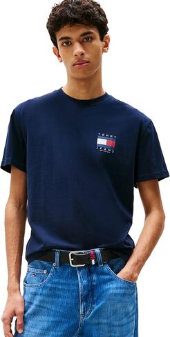 Tommy Jeans Men's Short Sleeve Cotton Graphic T-Shirts with Printed Flag Design in Saudi Arabia