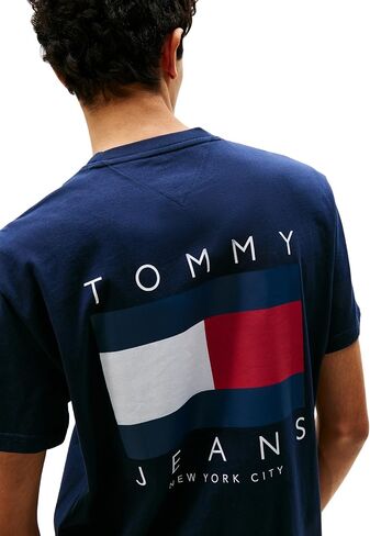 Tommy Jeans Men's Short Sleeve Cotton Graphic T-Shirts with Printed Flag Design in Saudi Arabia