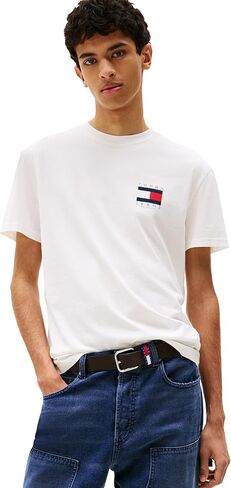 Tommy Jeans Men's Short Sleeve Cotton Graphic T-Shirts with Printed Flag Design in Saudi Arabia