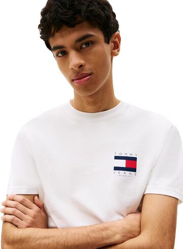 Tommy Jeans Men's Short Sleeve Cotton Graphic T-Shirts with Printed Flag Design in Saudi Arabia