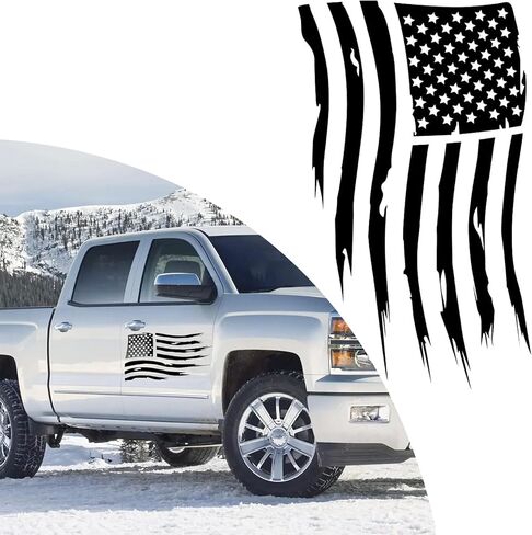 1 PC American Flag Tailgate Decal, Vinyl American Flag Stickers for Trucks, Universal US Flag Car Sticker for Most Car, Trucks, SUVs (Black) in Saudi Arabia
