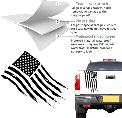 1 PC American Flag Tailgate Decal, Vinyl American Flag Stickers for Trucks, Universal US Flag Car Sticker for Most Car, Trucks, SUVs (Black) in Saudi Arabia