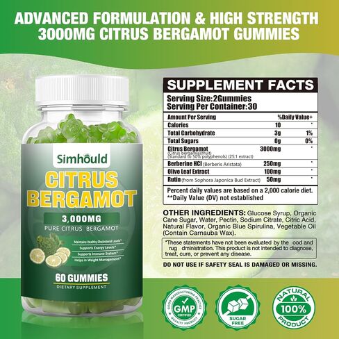 2 Pack Citrus Bergamot Gummies -3000MG Citrus Bergamot Extract Cholesterol Lowering Supplement for lmmune Support Healthy Anti-Aging, Hight Cholesterol Vegan Gummy 120 Counts Lime Flavor in Saudi Arabia