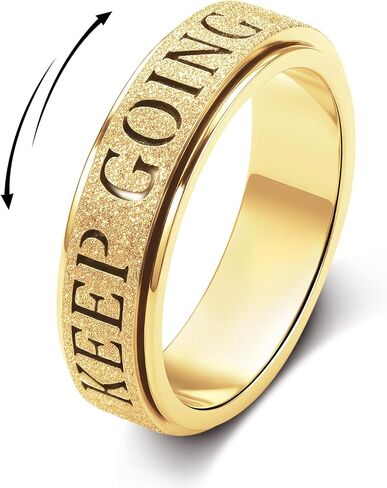 Fidget Toys Adults Anxiety Ring for Women: Fidget Spinner Cute Keep Going Symbol Thumb Ring Stainless Steel Gold Silver Black Size 5 6 7 8 9 10 in Saudi Arabia