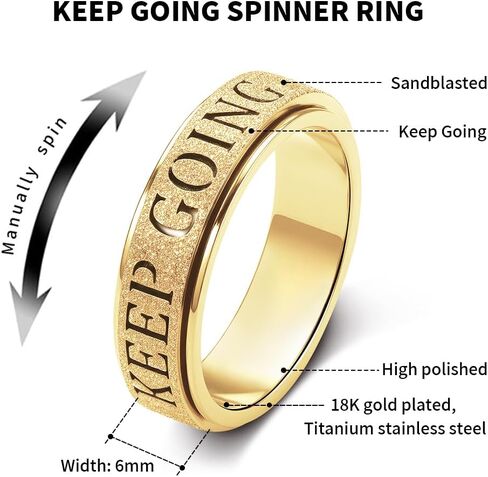 Fidget Toys Adults Anxiety Ring for Women: Fidget Spinner Cute Keep Going Symbol Thumb Ring Stainless Steel Gold Silver Black Size 5 6 7 8 9 10 in Saudi Arabia