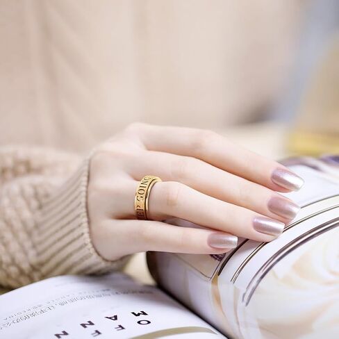 Fidget Toys Adults Anxiety Ring for Women: Fidget Spinner Cute Keep Going Symbol Thumb Ring Stainless Steel Gold Silver Black Size 5 6 7 8 9 10 in Saudi Arabia