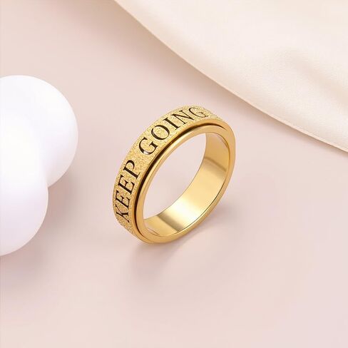 Fidget Toys Adults Anxiety Ring for Women: Fidget Spinner Cute Keep Going Symbol Thumb Ring Stainless Steel Gold Silver Black Size 5 6 7 8 9 10 in Saudi Arabia