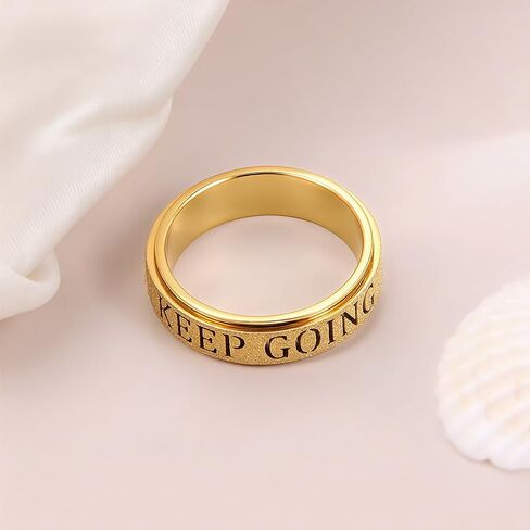 Fidget Toys Adults Anxiety Ring for Women: Fidget Spinner Cute Keep Going Symbol Thumb Ring Stainless Steel Gold Silver Black Size 5 6 7 8 9 10 in Saudi Arabia