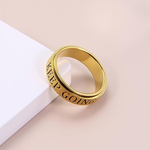 Fidget Toys Adults Anxiety Ring for Women: Fidget Spinner Cute Keep Going Symbol Thumb Ring Stainless Steel Gold Silver Black Size 5 6 7 8 9 10 in Saudi Arabia