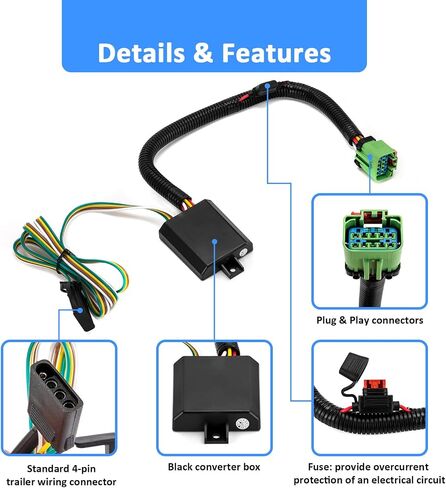 Wsays Trailer Wiring Harness 4-Pin Plug & Play Compatible with Jeep Grand Cherokee 2007-2013 in Kuwait