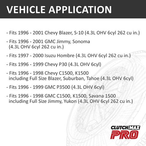 ClutchMaxPRO Performance Stage 1 Clutch Kit with Slave Cylinder Compatible with 1996-2001 Chevy GMC Blazer S10 Jimmy Sonoma C G K R P V 1500 Isuzu Hombre 4.3L (CP04153HDWS-ST1) in Saudi Arabia