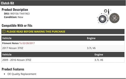 Clutch Kit - Compatible with 2009-2017 Nissan 370Z 3.7L V6 (Up To 02/28/2017) in Saudi Arabia