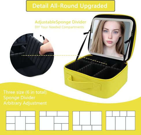 حقيبة مكياج السفر مع مرآة LED و COSTEP COSSMETION COSMETAL COSTEMERT PORTION COMTER COSMETION BAS مع مقسمات قابلة للتعديل لضمادات مستحضرات التجميل بفرش مكياج (أسود) in Kuwait
