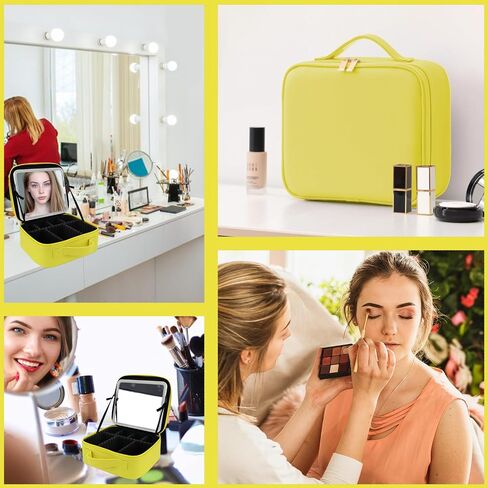 حقيبة مكياج السفر مع مرآة LED و COSTEP COSSMETION COSMETAL COSTEMERT PORTION COMTER COSMETION BAS مع مقسمات قابلة للتعديل لضمادات مستحضرات التجميل بفرش مكياج (أسود) in Kuwait