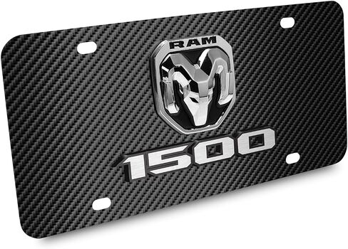 for RAM 1500 3D Dual Logo on Black Carbon Fiber Patten Stainless Steel License Plate for Decorative in Saudi Arabia