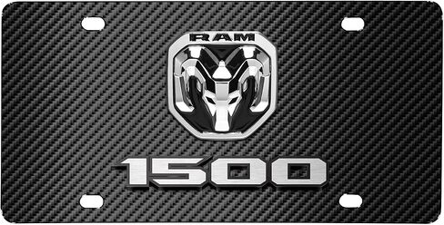 for RAM 1500 3D Dual Logo on Black Carbon Fiber Patten Stainless Steel License Plate for Decorative in Saudi Arabia