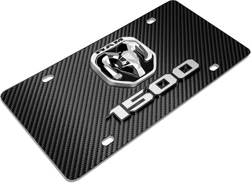 for RAM 1500 3D Dual Logo on Black Carbon Fiber Patten Stainless Steel License Plate for Decorative in Saudi Arabia