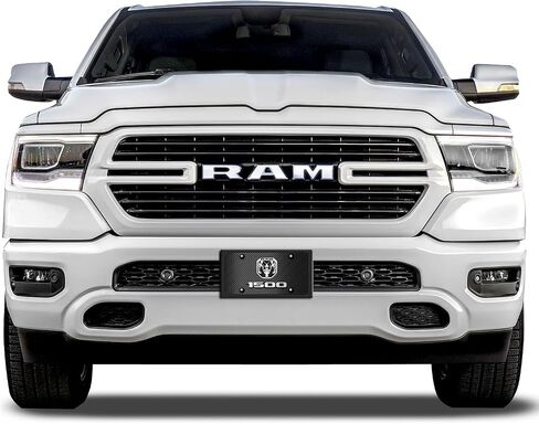 for RAM 1500 3D Dual Logo on Black Carbon Fiber Patten Stainless Steel License Plate for Decorative in Saudi Arabia