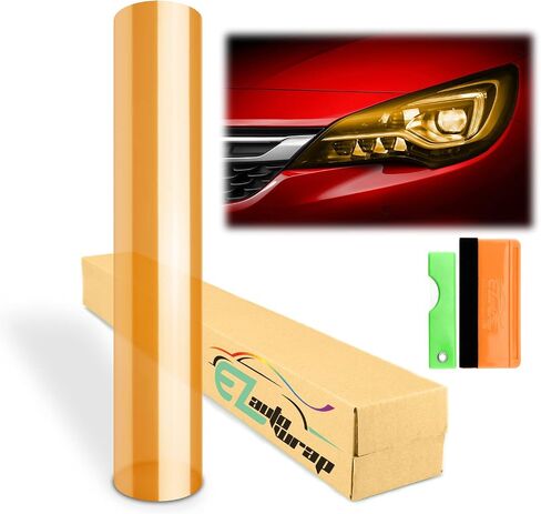 ezauto التفاف مجموعة أدوات مجانية 12 "x60" (1ft × 5ft) مصباح الأمامي البرتقالي اللامع المصباح الخليط الخفيف الخفيف علامة الفينيل اللثافة اللاصقة الذاتية in Kuwait