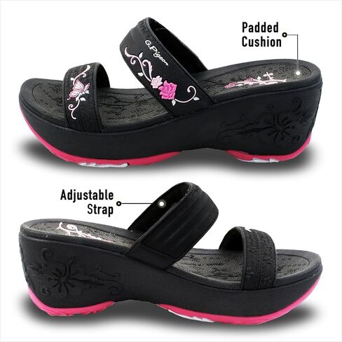 أحذية Gold Pigeon صنادل مريحة بكعب عريض، صنادل نسائية ذات نعل سميك كاجوال للشاطئ الصيفي، بكعب عريض 2.75 بوصة in Kuwait