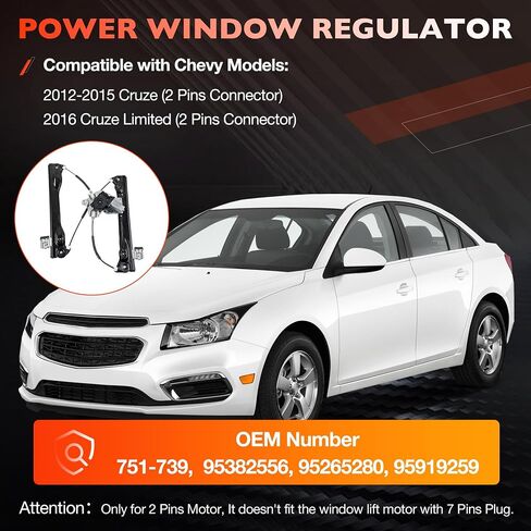 751-740 Front Right Passenger Side Power Window Regulator and Motor(2 Pins) Assembly Compatible with 2012-2015 Chevy Cruze,2016 Cruze Limited Replace# 95265281,95382557,GM1351227 in Saudi Arabia
