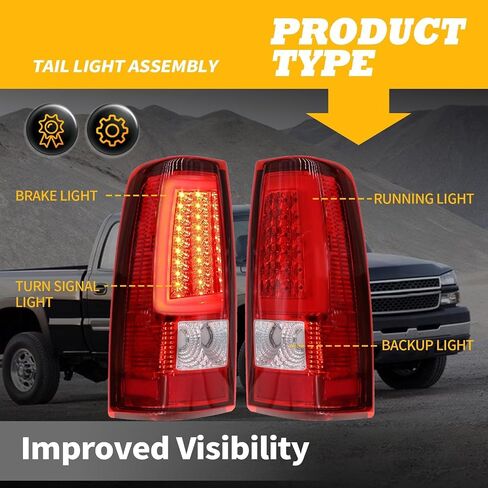 مجموعة أضواء الذيل متوافقة مع 2003 2004 2005 2006 Silverado 1500 2500 3500 Red Tube Leach Lave Lamps Driver & Passenger GM2800174 GM2801174 in Kuwait