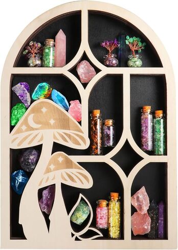 Wooden Crystal Display Shelf Tree of Life Floating Shelf for Rocks, Stones, Crystals, Essential Oils Storage, Wall Mounted Shelf, Gothic Rustic Boho Style Wall Art Decor, 11.8x11.8 inches in Saudi Arabia