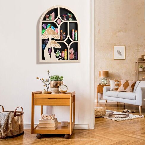 Wooden Crystal Display Shelf Tree of Life Floating Shelf for Rocks, Stones, Crystals, Essential Oils Storage, Wall Mounted Shelf, Gothic Rustic Boho Style Wall Art Decor, 11.8x11.8 inches in Saudi Arabia
