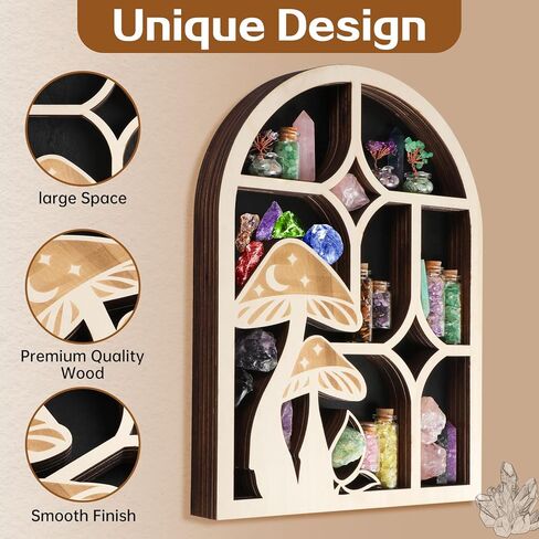 Wooden Crystal Display Shelf Tree of Life Floating Shelf for Rocks, Stones, Crystals, Essential Oils Storage, Wall Mounted Shelf, Gothic Rustic Boho Style Wall Art Decor, 11.8x11.8 inches in Saudi Arabia