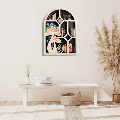 Wooden Crystal Display Shelf Tree of Life Floating Shelf for Rocks, Stones, Crystals, Essential Oils Storage, Wall Mounted Shelf, Gothic Rustic Boho Style Wall Art Decor, 11.8x11.8 inches in Saudi Arabia