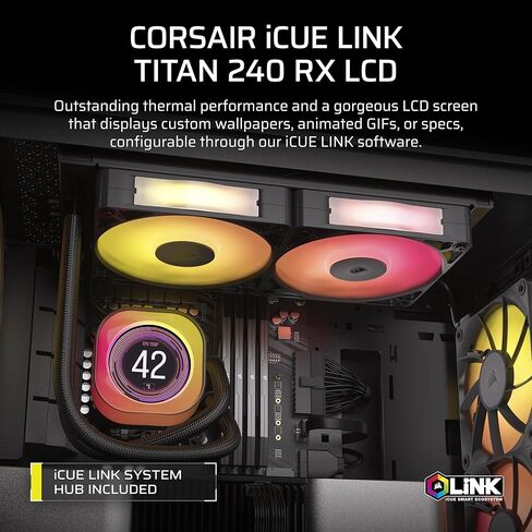 مبرد وحدة المعالجة المركزية السائل CORSAIR iCUE Link Titan 360 RX LCD - 360 مم AIO - ضوضاء منخفضة - محرك تبريد FlowDrive - Intel LGA 1851/1700، AMD AM5/AM4 - 3X RX120 RGB Fans - يتضمن محور نظام iCUE Link - أسود in Saudi Arabia