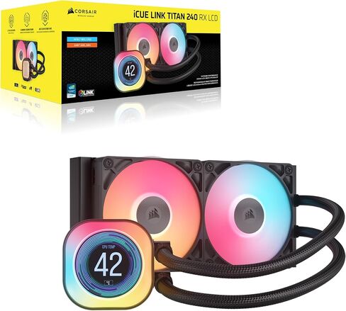 مبرد وحدة المعالجة المركزية السائل CORSAIR iCUE Link Titan 360 RX LCD - 360 مم AIO - ضوضاء منخفضة - محرك تبريد FlowDrive - Intel LGA 1851/1700، AMD AM5/AM4 - 3X RX120 RGB Fans - يتضمن محور نظام iCUE Link - أسود in Saudi Arabia