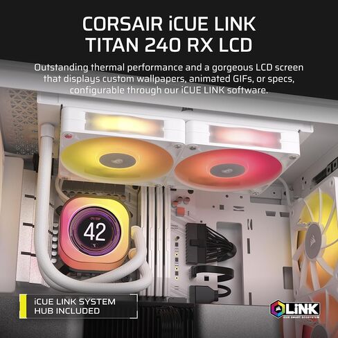 مبرد وحدة المعالجة المركزية السائل CORSAIR iCUE Link Titan 360 RX LCD - 360 مم AIO - ضوضاء منخفضة - محرك تبريد FlowDrive - Intel LGA 1851/1700، AMD AM5/AM4 - 3X RX120 RGB Fans - يتضمن محور نظام iCUE Link - أسود in Saudi Arabia