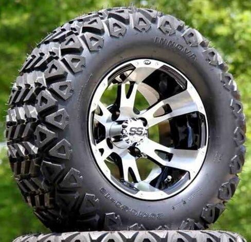 12 "Ruckus Machined/Black Golf Cart Wheels و 23 × 10.5-12 DOT جميع إطارات العربة الجولف التضاريس - مجموعة من 4 in Saudi Arabia