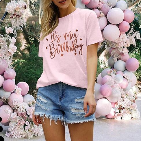 Birthday Shirts for Women Its My Birthday Shirt Cute Graphic Tees Happy Birthday Squad Short Sleeve Casual Gift Tops in Kuwait