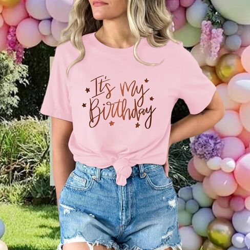 Birthday Shirts for Women Its My Birthday Shirt Cute Graphic Tees Happy Birthday Squad Short Sleeve Casual Gift Tops in Kuwait