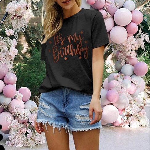 Birthday Shirts for Women Its My Birthday Shirt Cute Graphic Tees Happy Birthday Squad Short Sleeve Casual Gift Tops in Kuwait