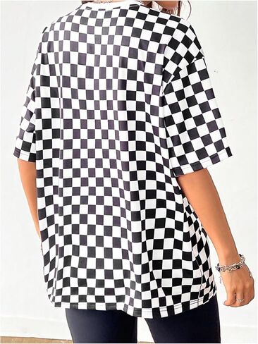 Milumia Women's Checkered Crew Neck Short Sleeve T Shirt Loose Fit Street Tops in Saudi Arabia