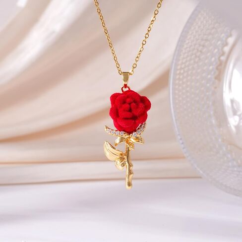 MIFYNN Red Rose Necklace for Women Trendy Cute Dainty Rose Flower Pendant Necklace Valentines Day Birthday Jewelry Gifts for Wife Girlfriend in Saudi Arabia