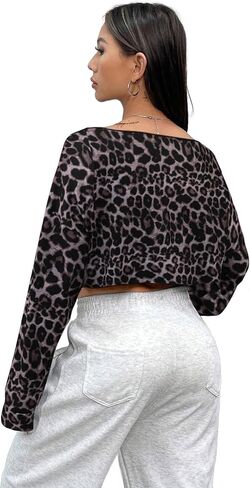 SOFIA'S CHOICE Women's Off Shoulder Long Sleeve T Shirt Boat Neck Loose Crop Tops in Kuwait