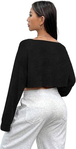 SOFIA'S CHOICE Women's Off Shoulder Long Sleeve T Shirt Boat Neck Loose Crop Tops in Saudi Arabia