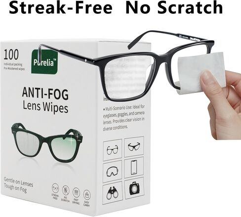 Anti-Fog Lens Wipes,100 Count, Quick-Clean Lens Cloths for Eyeglasses, Goggles, Screens, Portable Individually Wrapped Sheets, Pre-Moistened Cleaning Wipes for Eyeglasses in Saudi Arabia