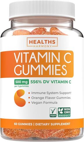 Vegan Vitamin C Gummies for Adults - Immune Support Gummies with Chewable Vitamin C 500mg per Serving for Daily and Seasonal Wellness - High Potency Non-GMO Formula - Orange Flavor (1 Month Supply) in Saudi Arabia
