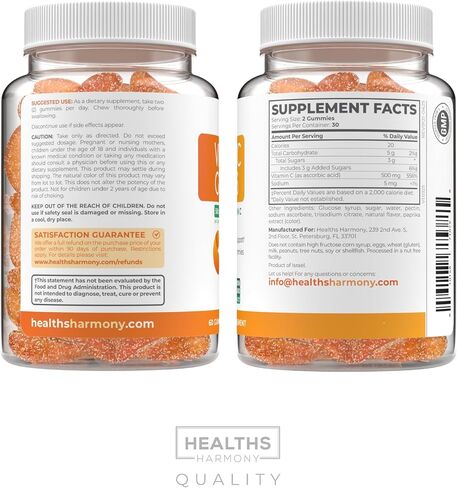 Vegan Vitamin C Gummies for Adults - Immune Support Gummies with Chewable Vitamin C 500mg per Serving for Daily and Seasonal Wellness - High Potency Non-GMO Formula - Orange Flavor (1 Month Supply) in Saudi Arabia