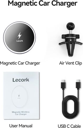 لشاحن حامل السيارة Magsafe، شاحن سيارة لاسلكي مغناطيسي بقدرة 15 وات لهواتف iPhone، شاحن حامل سيارة Magsafe Air Vent لهاتف iPhone 16 Pro Max/16/15/14 13 12، تصميم LED RGB in Kuwait