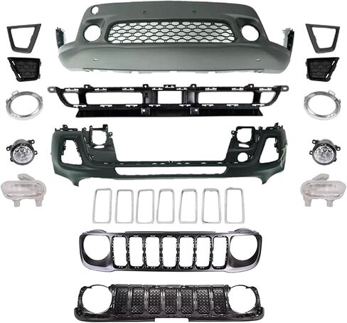 مجموعة غلاف المصد الأمامية Renegade متوافقة مع 2019 2020 2021 2022 2023 JE -EP Renegade w/Upper Grille Lower Lights and Fog Lights - Full Body Set in Kuwait