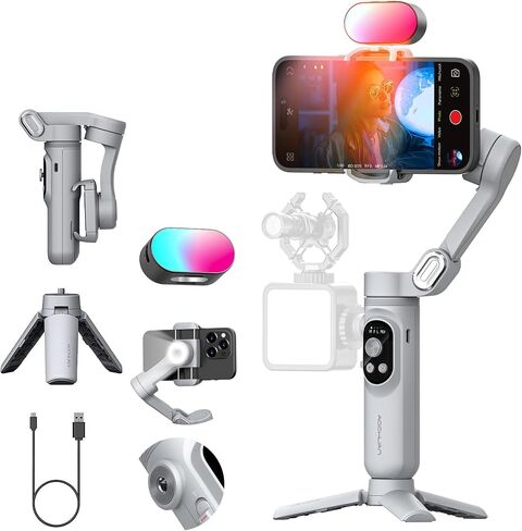 3-Axis Gimbal Stabilizer for iPhone & Android w/RGB Light, Handheld Phone Gimbal for Video Recording w/AI Tracking,1/4 Thread, Extendable Tripod, Padded Carry Bag(Smart X Complete Combo1) in Saudi Arabia