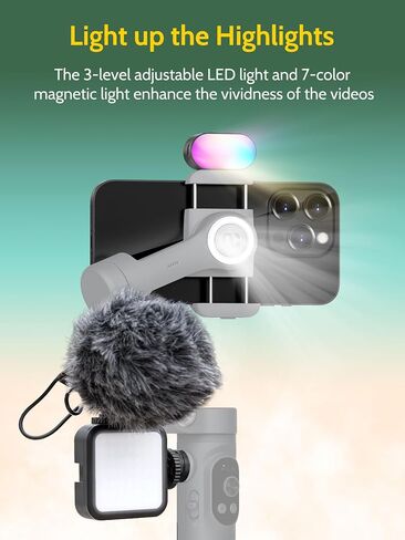3-Axis Gimbal Stabilizer for iPhone & Android w/RGB Light, Handheld Phone Gimbal for Video Recording w/AI Tracking,1/4 Thread, Extendable Tripod, Padded Carry Bag(Smart X Complete Combo1) in Saudi Arabia